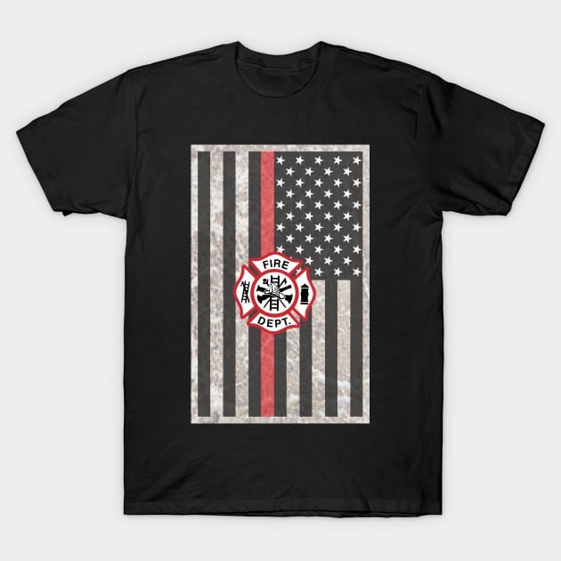 Firefighter Gifts, Thin Red Line Flag with Emblem T-Shirt by 3QuartersToday